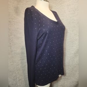 Tommy Hilfiger Large Women's Navy Blue Sweater Top with Sequins V-Neck Long